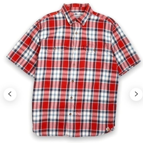Carhartt Other - Carhartt Men's Red and Navy Plaid button down short sleeve shirt Size Large